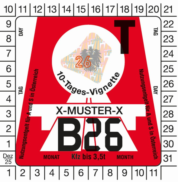 PKW 10-Tage-Vignette für Österreich 2026