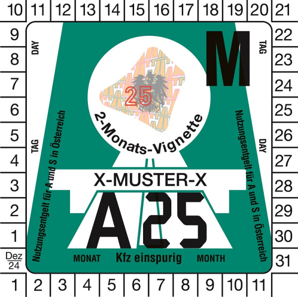 Österreich 2-Monats-Vignette 2025 Kfz einspurig (Motorrad) © ASFINAG
